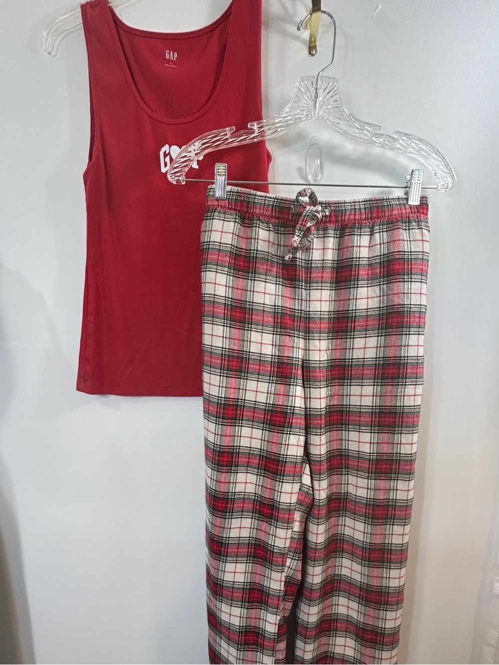 GAP Red Tank with Red & White Plaid Pajama Pants